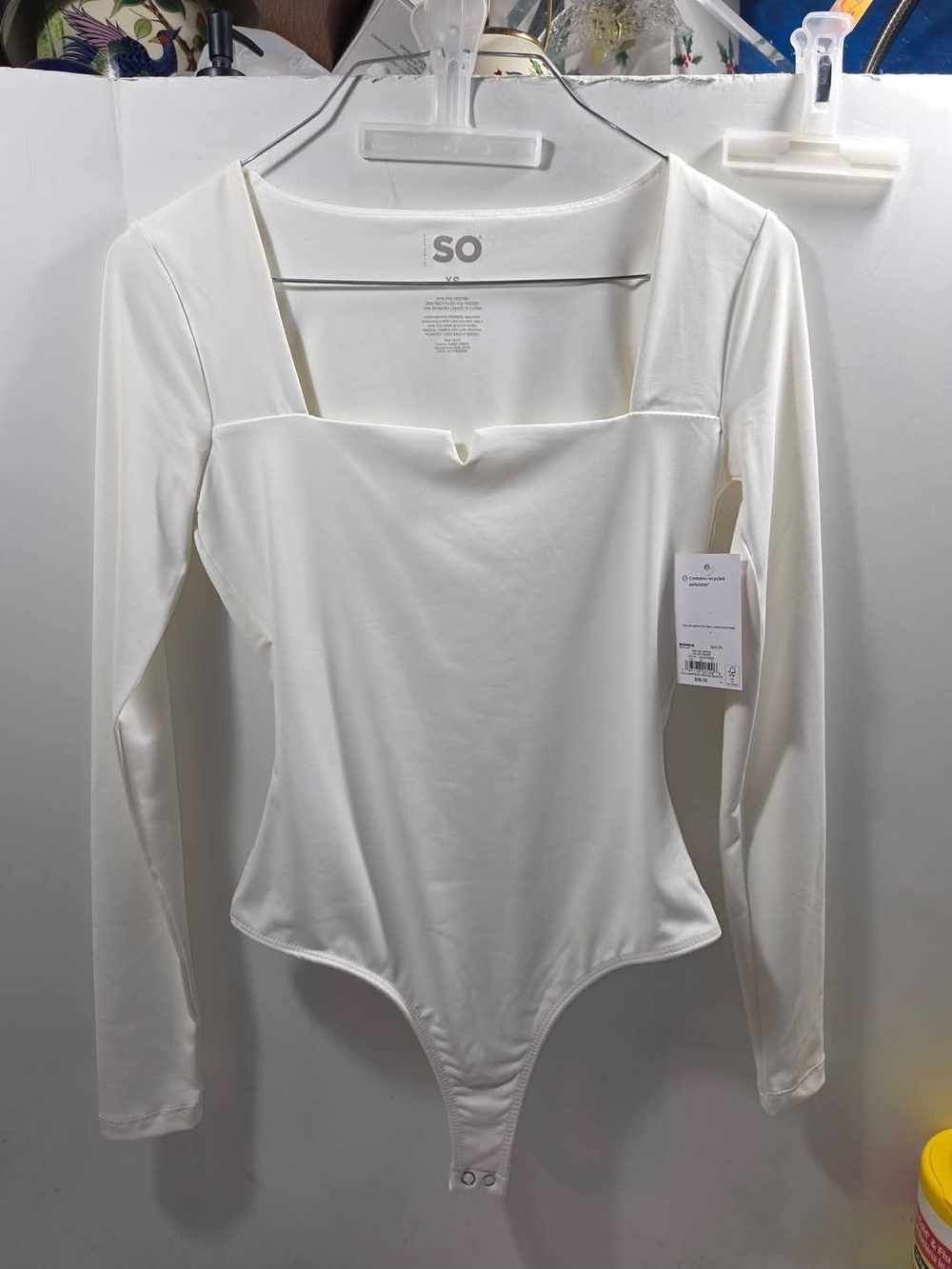 SO Kohl's Women's Long-Sleeve Square Neck Off White Bodysuit